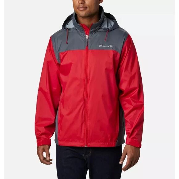 Columbia Red Glennaker Lake Rain Full Zip-Up Hooded Jacket Coat Men's Size Large - Picture 1 of 6